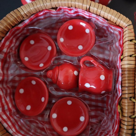 Vintage Red White Polka Dot Mini Tea Set - Picture 4 of 7